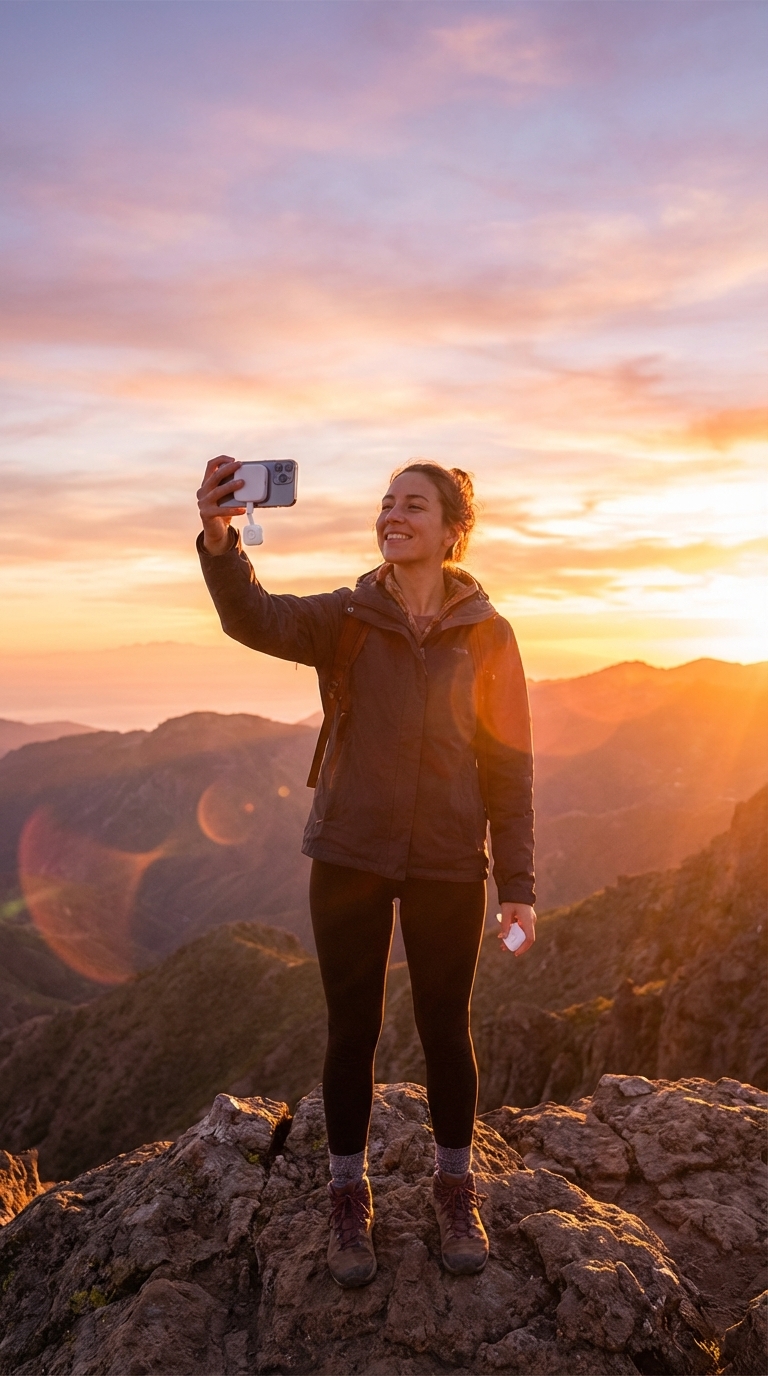 旅途中使用 DA 磁吸自拍顯示器拍攝 iPhone 自拍照
